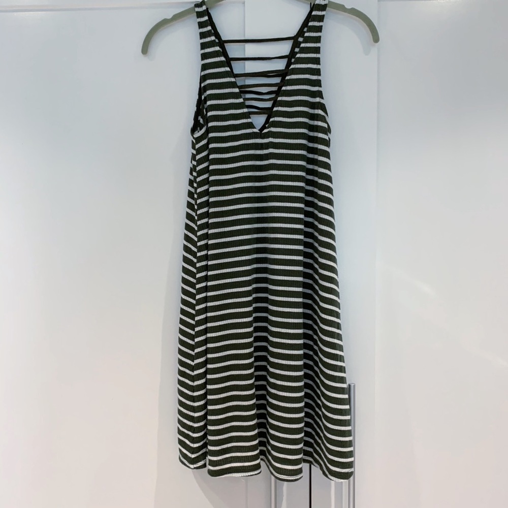 Striped V neck Swing Dress